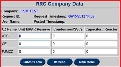 Submit RRC Data Users can submit information for Reactive Reserve Checks with the Submit RRC tool.