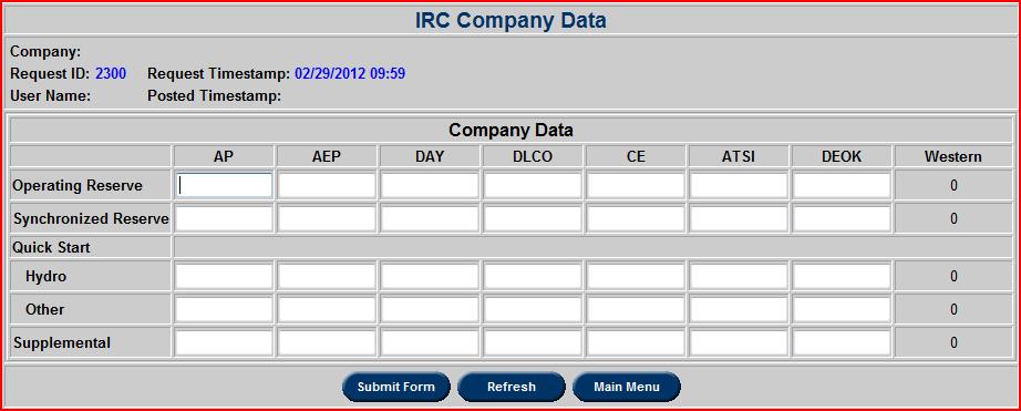 Submit IRC Data Using the Submit IRC Data function, users can send IRC Company Data to PJM.