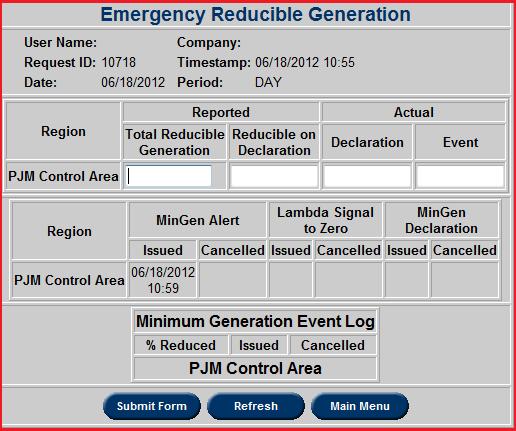 Enter Reported reducible generation values available on declaration and/or during the event.