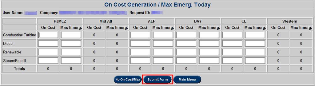 On Cost Max Emerg. Enter On Cost data in the On Cost Generation/Max Emerg.