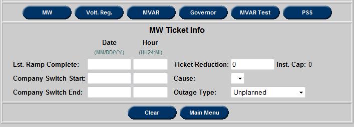 MW (Real Power) Ticket MW (Megawatt) tickets are the most common generator outage tickets used in edart.