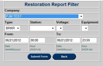 This button takes users to the Restoration Report Filter window which allows more fields to be specified. It is described below.