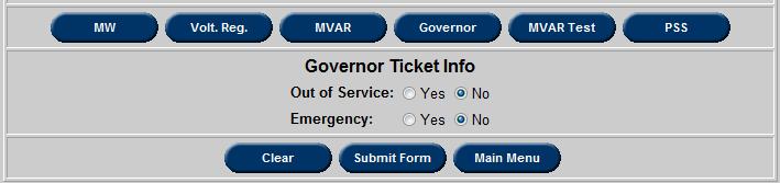 Governor Ticket Create a Governor ticket to notify PJM of an outage to a governor on a unit. The below image is exclusively of the bottom of a Governor ticket.