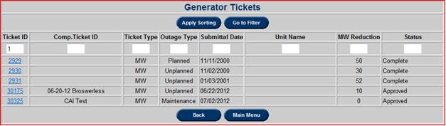 An example of Generator Ticket Selection Form filter result is below: When satisfied with the input sorting order, select Apply Chibuzor Ofoegbu This sorting function allows users to choose how to