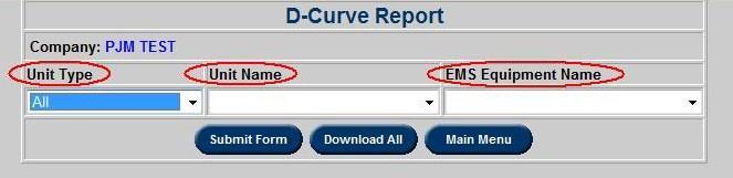 D-Curve Report Users can search for current D-Curve input values for units via the D-Curve Report function.