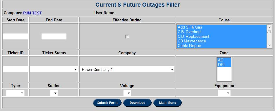 Current & Future Outages Report Users can create a report for current and/or future outages using the Current & Future Outages Report function.