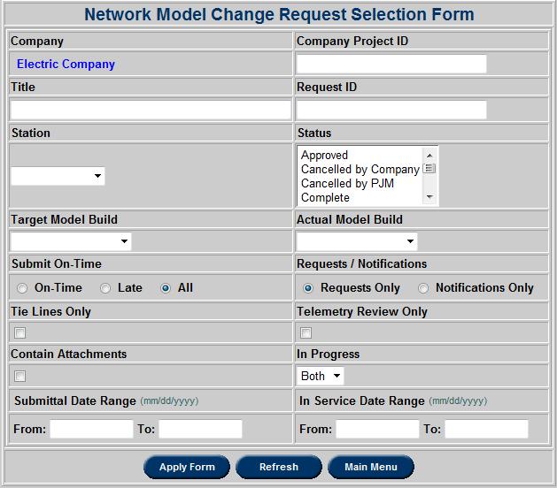 Choose a Station, Target Model or Actual Model Build or In Progress Status to filter by. Enter a Company ID, Title or Request ID to search for specific request entries.