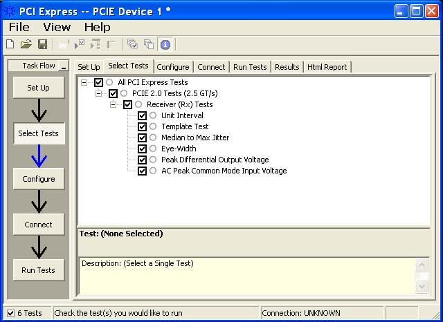 Receiver (Rx) Tests, 2.5 GT/s, PCI-E 2.0 16 Running Receiver Tests Start the automated testing application as described in Starting the PCI Express Automated Test Application" on page 24.