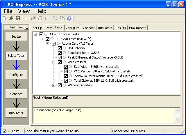 Add-In Card (Tx) Tests, 5.0 GT/s, PCI-E 2.0 21 Running Add-In Card Tests Start the automated testing application as described in Starting the PCI Express Automated Test Application" on page 24.