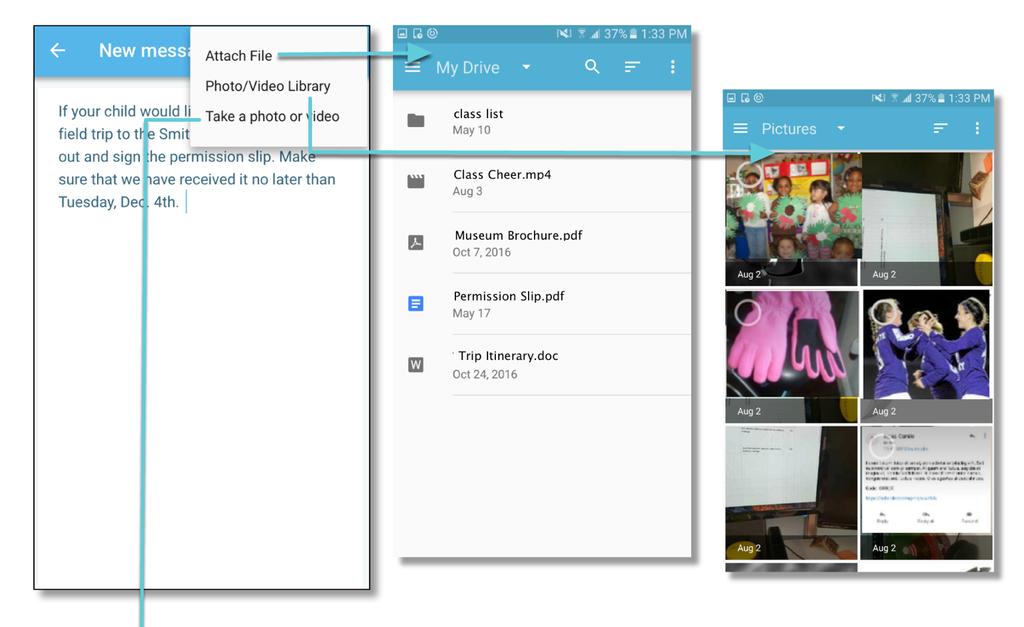 Attach File: Attach a document from your documents folder to attach.