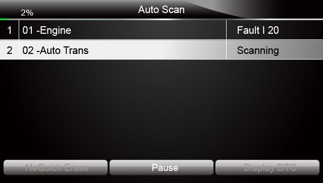 4.1.2.1 Auto Scan Auto Scan performs an automatic system test to determine which control modules are installed on the vehicle and obtain diagnostic trouble codes (DTCs) overview.