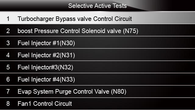 Figure 4-28 Sample Selective Active Tests Screen 3. A screen with possible tests displays. Select the test you would like to perform and press the ENTER key.