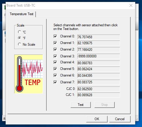 o If you do not have a USB-TC, this scenario can be simulated using the DEMO BOARD Ti channels or you can use another temperature device, such as the USB-TEMP, E-TC or TC-32.