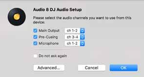 5.16 External mixing As well as mixing using MIDI on a controller, it is also possible to use up to four decks in djay Pro with an external DJ mixer and audio interface. 1.