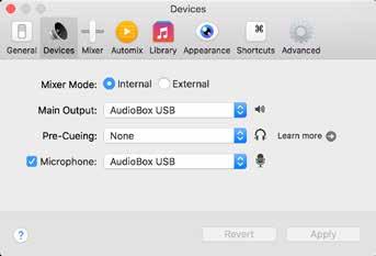 4.8. Devices Mixer Mode This options allows you to switch between Internal mixing (ie inside-the-box such as a MIDI controller or External mixing (ie hooked up to an external audio interface and