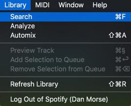 Searching Spotify You can search for any tracks within the Spotify database via the search box, while in the Spotify tab.