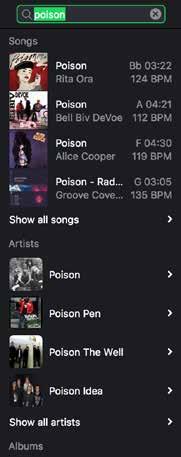 You can expand results from Songs, Artists, Albums, and Playlists.