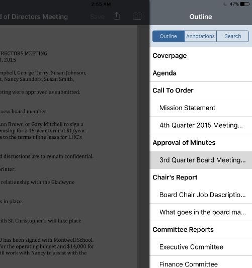 After you Download Meeting Book, a green View Meeting Book button is displayed. Tap here to open the meeting book.