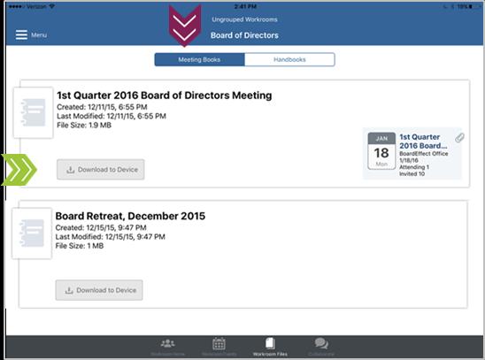 Make sure the Meeting Books button is selected in the area just below the Workroom name.