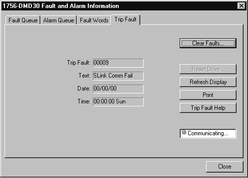 6-6 Troubleshooting the Drive Module Fault and Alarm Window (continued) Trip Fault Tab