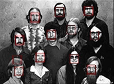 there are too many false negative. It is hard to see whether the system detect all faces as there are too many overlapped rectangular.