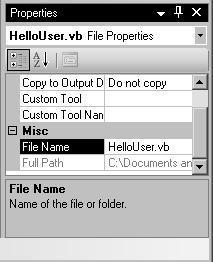 Chapter 1 Figure 1-9 2. Notice that the form s filename has also been updated in the Solution Explorer to read HelloUser.vb. 3. Now click the form displayed in the Design window.