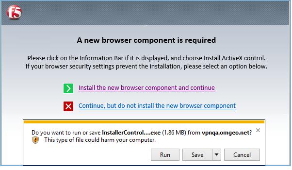 26 A new browser component is required 3. Click Install the new browser component and continue.