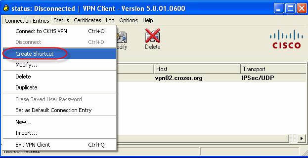 5. In the main VPN Client window a. Highlight the CKHS VPN entry b.