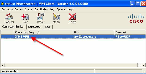 Connection 1. To log onto the CKHS VPN a. Double-click the desktop CKHS VPN icon. b. Or double-click the CKHS VPN entry within the VPN Client 2.