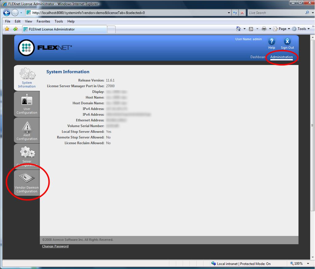 Figure 15. Selecting the Vendor Daemon Configuration Tab. Once you have reached the Vendor Daemon Configuration screen, choose the IMPORT LICENSE button (Figure 16).