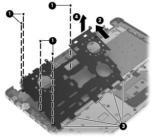 4. Remove the keyboard bracket (4). The keyboard bracket is available using the following spare part numbers: 689994-001 For use only on computer models with USB 3.