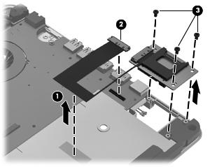 4. Remove the Card Reader board (4). Reverse this procedure to install the Card Reader board and cables.