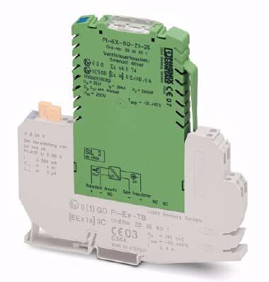 Ex-i solenoid driver for Group IIC gases, loop-powered, pluggable INTERFACE Data Sheet 103211_00_en PHOENIX CONTACT - 02/2008 1 Description The solenoid driver PI-EX-SD-21-25 links a signaling device