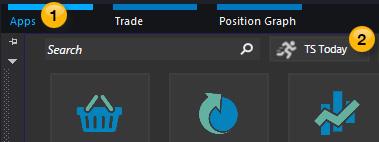 To launch TradeStation Today: 1. Access the TradingApp Launcher by clicking the Apps tab (at the top edge of your desktop) or using the View > TradingApp Launcher menu sequence. 2.