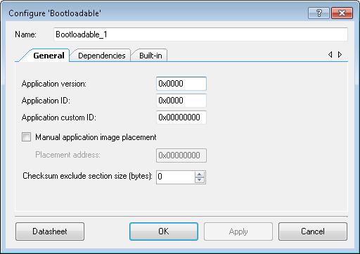 PSoC Creator Component Datasheet Bootloader and Bootloadable Bootloadable Component Parameters Drag a Bootloadable Component onto your design and double-click it to open the Configure dialog.