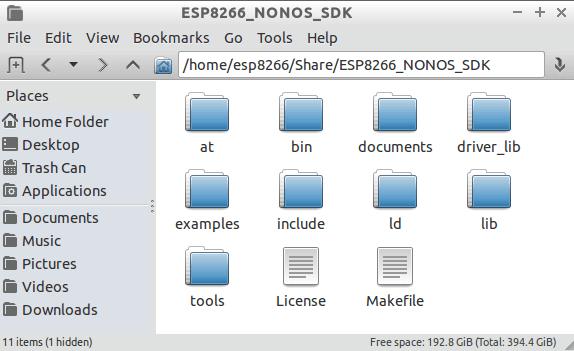 2. Compiling Applications 2.3. Compiling Applications Using ESP8266_NONOS_SDK 1. Start the virtual machine. Run LXTerminal on the desktop of the virtual machine. 2. Copy the ESP8266_NONOS_SDK to be compiled to the shared folder.