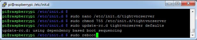 Automatically start tight VNC server on boot-up Enter the following command via putty or LXTerminal sudo nano /etc/init.d/tightvncserver and copy & paste the text below into the editor.