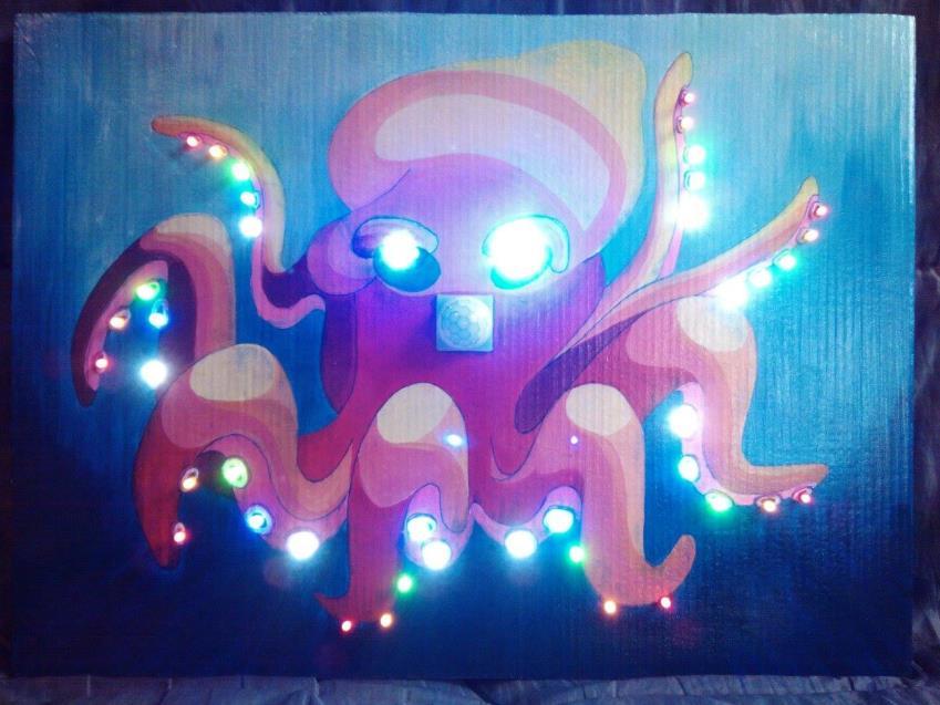 Octopus 2015 (27x37 cm) Installation: Acrylic, Pro Mini Atmega 328, LEDs, motion