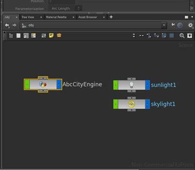 Houdini Steps: 1. Start Houdini and open the prepared Houdini scene in the tutorial project subdirectory, workflows/ cityengine_alembic_workflow_v1.hipnc.
