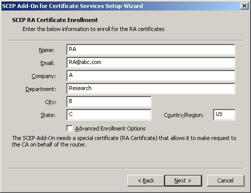 Figure 9 Install the SCEP add-on 4) After completing the configuration, click Finish. A dialog box appears, as shown in Figure 10. Record the URL and click OK.