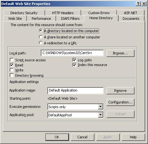 Figure 17 Modify the home directory of the default website Select the Web Site tab, and change the TCP port number to 8080.