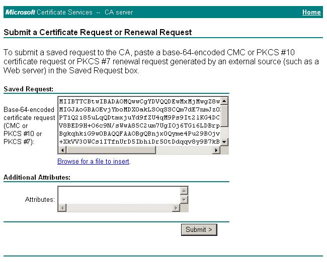 Figure 22 Paste the certificate request information If a certificate is issued, the following figure appears.
