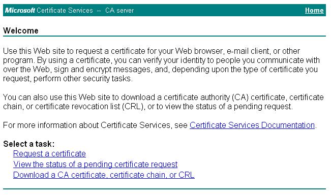 Go back to the page for requesting a certificate at http://1.1.1.101:8080/certsrv, and then select Download a CA certificate, certificate chain, or CRL.