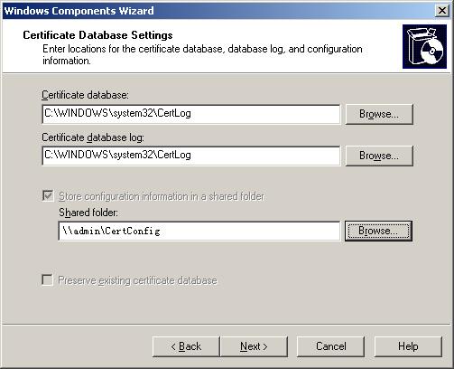 Figure 5 Install the certificate service suites 4) After the certificate service suites are installed successfully, click Finish. The Windows Components Wizard dialog box is closed.