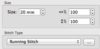Click the drop down at the end of the Running Stitch menu to see the other stitch types used in this Border Element. Note: SuperDesign sets are made of many types of stitches.