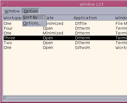 FIGURE 3 7 Window List Option Menu Sorting Options 1. Select Sort By from the Option menu. 2.