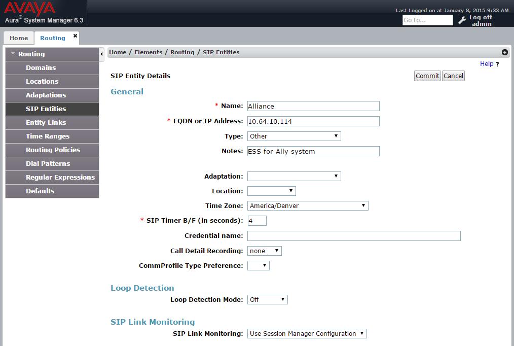 6.3. Administer SIP Entities Select Routing SIP Entities from the left pane, and click New in the subsequent screen (not shown) to add a new SIP entity for IPC.