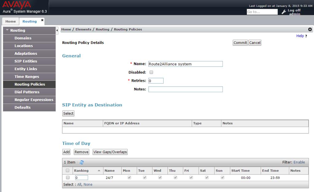 6.5. Administer Routing Policies Select Routing Routing Policies from the left pane, and click New in the subsequent screen (not shown) to add a new routing policy for IPC.