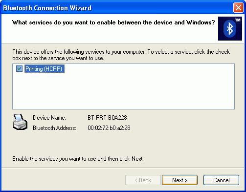 Step 6 : Windows XP has been connecting to BT-0260 adapter and retrieving its available service Printing