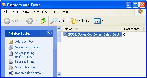 Step 4 : From Ports page, Windows XP has assigned a virtual printer port - BTH001 to your EPSON Stylus C61 series (Sales_Dept) printer.